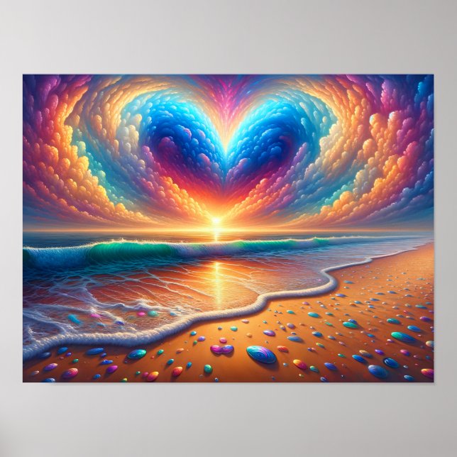 Rainbow Heart Cloud Over the Beach Poster (Front)