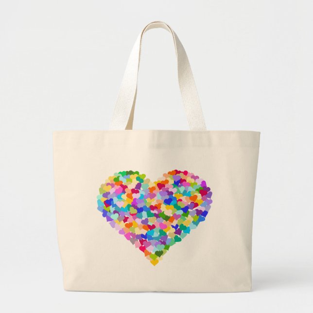 Rainbow Heart Confetti Large Tote Bag (Front)