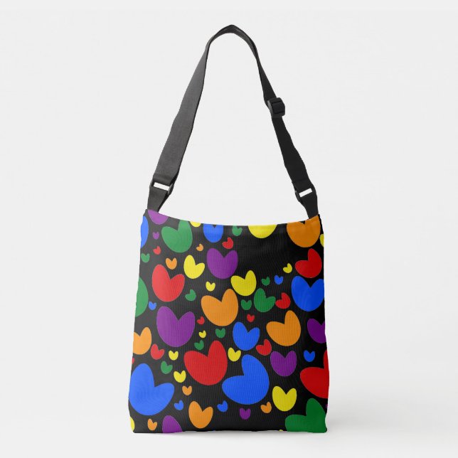 Rainbow Heart Confetti Pattern Cross Body Tote Bag (Front)