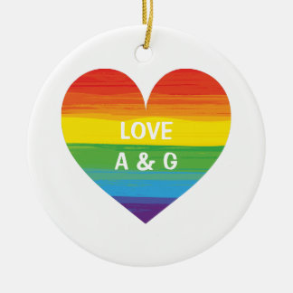 Rainbow heart - customize text ceramic ornament