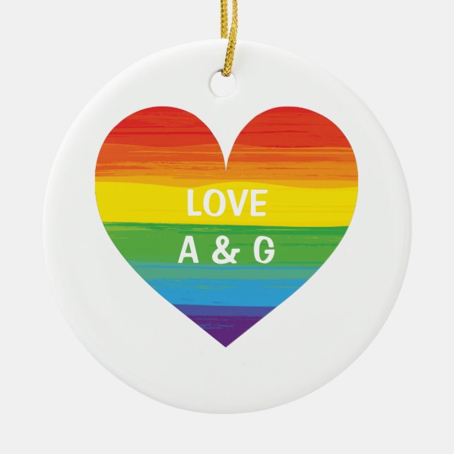 Rainbow heart - customize text ceramic ornament (Front)