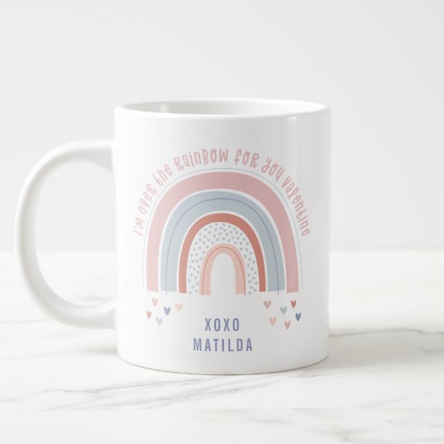 Rainbow heart cute classroom valentine gift large coffee mug (Left)