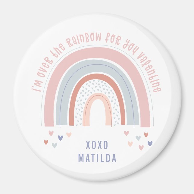 Rainbow heart cute classroom valentine gift magnet (Front)