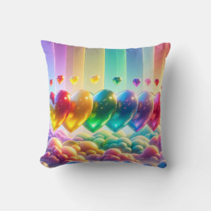 Rainbow Heart Design Throw Pillow