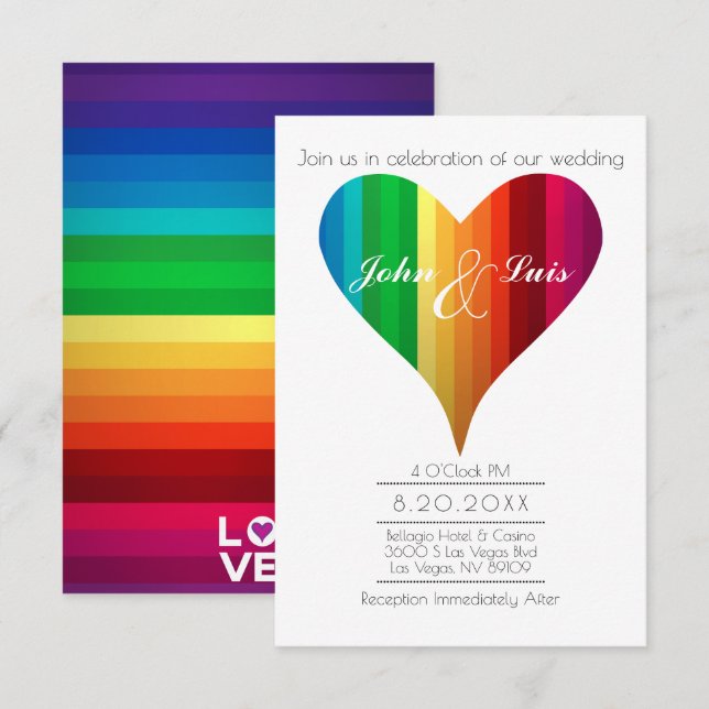 Rainbow Heart Faire-part de mariage (Devant / Derrière)