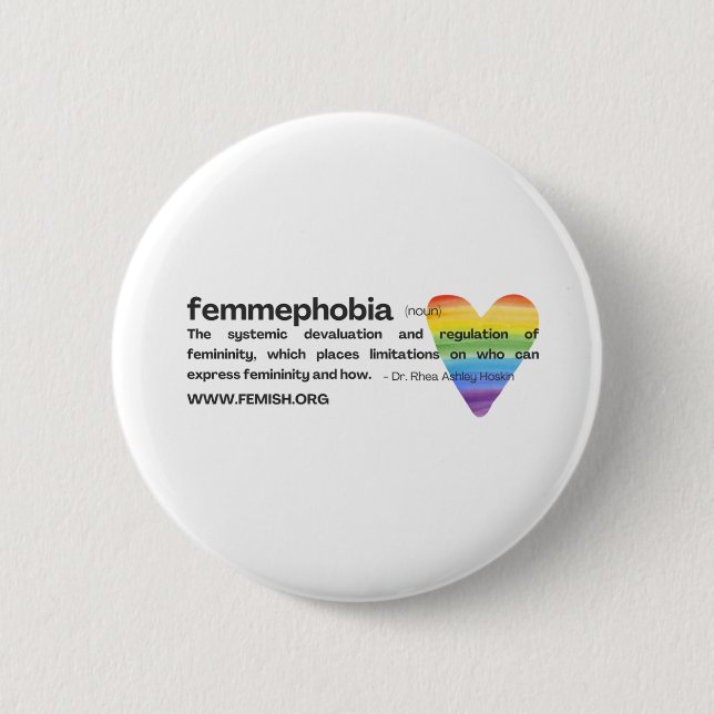 Rainbow Heart Femmephobia Button (Front)