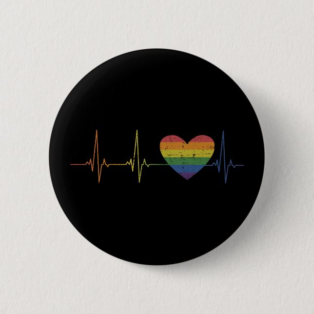 Rainbow heart flag heartbeat pride month awareness 2 inch round button (Front)