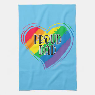 Rainbow Heart Flag Proud Dad LGBT Gay Pride Month Kitchen Towel