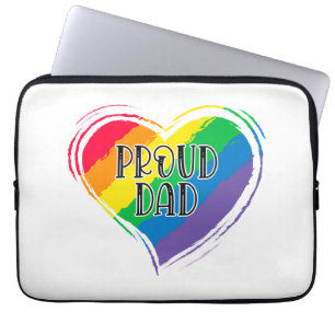Rainbow Heart Flag Proud Dad LGBT Gay Pride Month Laptop Sleeve