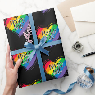 Rainbow Heart Flag Proud Dad LGBT Gay Pride Month Wrapping Paper