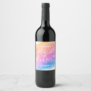 Rainbow Heart Full of Joy Wedding Wine Label