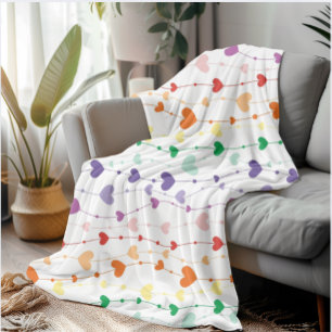Rainbow Heart Garland Pattern Cozy & Colourful Lov Fleece Blanket