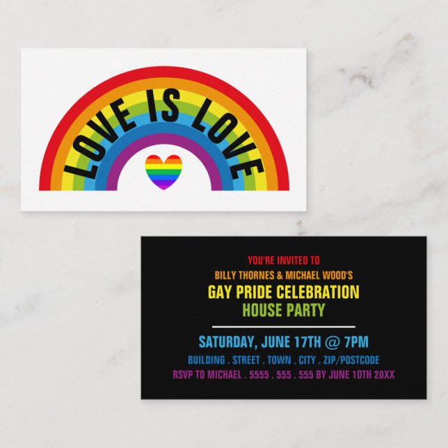 Rainbow Heart, Gay pride Celebration Invitation Ca (Devant / Derrière)