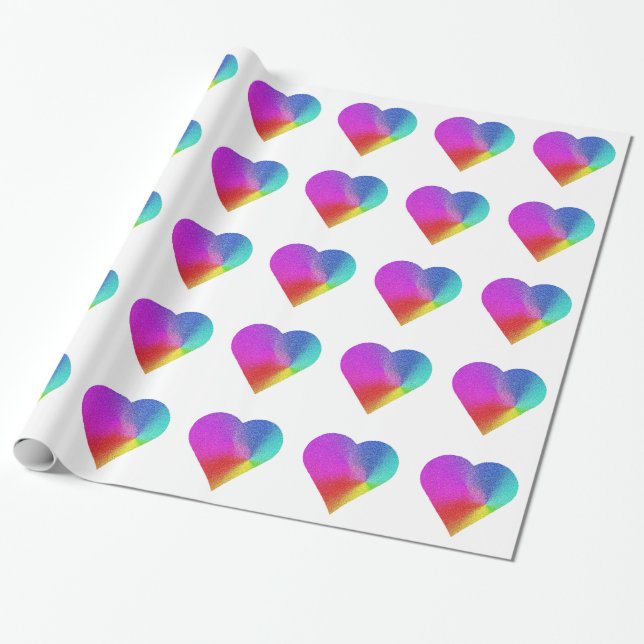 Rainbow Heart Gift Wrapping Paper (Unrolled)