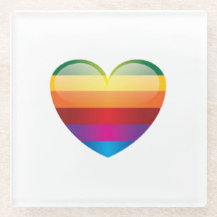 Rainbow Heart Glass Coaster