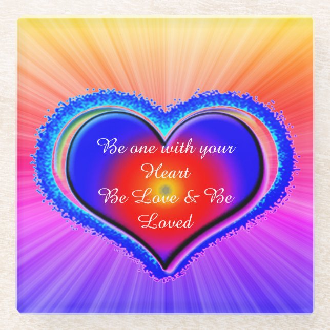 Rainbow Heart  Glass Coaster (Front)