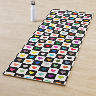 Rainbow Heart Grid Pattern Yoga Mat