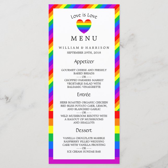 Rainbow Heart Love is Love Menu Mariage (Devant)