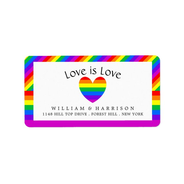Rainbow Heart Love is Love Wedding Label (Front)