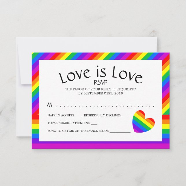 Rainbow Heart Love is Love Wedding RSVP Card (Front)