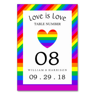 Rainbow Heart Love is Love Wedding Table No. Table Number