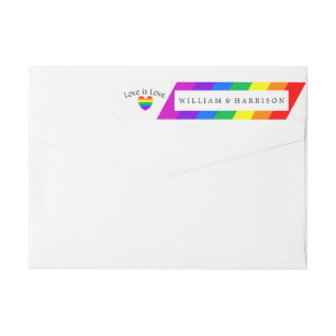 Rainbow Heart Love is Love Wedding Wrap Around Label