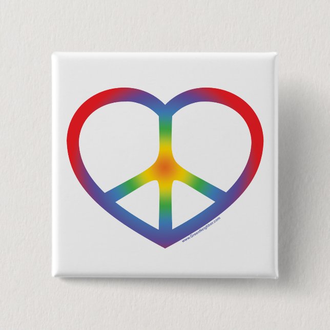 Rainbow Heart, Love, Peace Sign 2 Inch Square Button (Front)