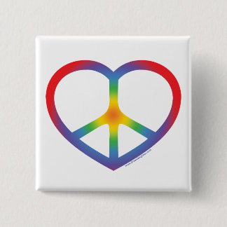 Rainbow Heart, Love, Peace Sign 2 Inch Square Button