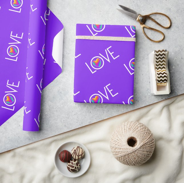 Rainbow Heart Love Purple Wrapping Paper (Crafts)