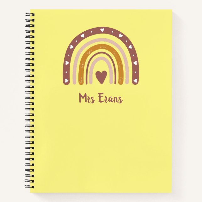 Rainbow Heart Notebook, Personalised Teacher Gift Notebook (Front)