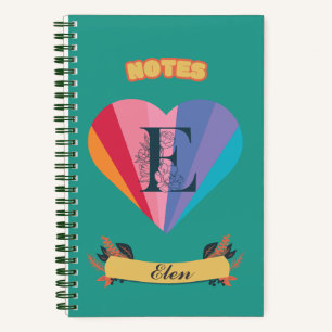 Rainbow Heart Notebook - Personalized Initial E
