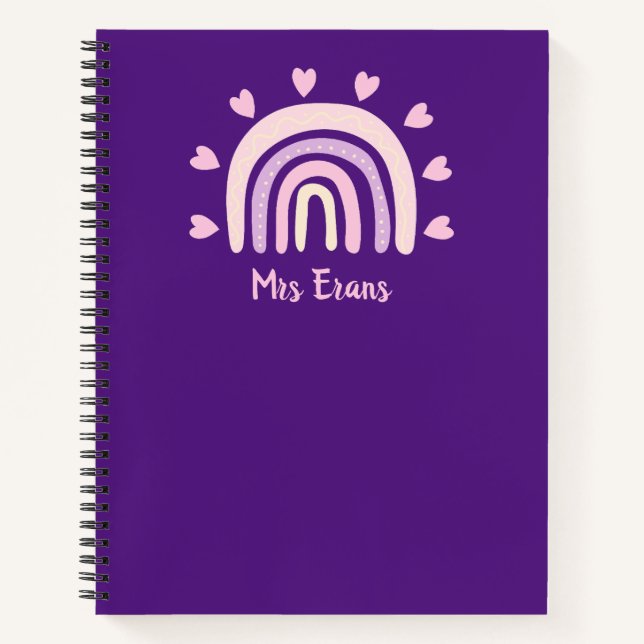Rainbow Heart Notebook, Personalized Teacher Gift Notebook (Front)