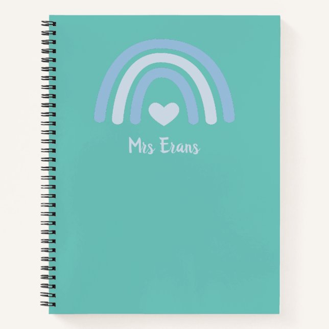 Rainbow Heart Notebook, Personalized Teacher Gift Notebook (Front)