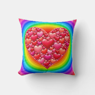 Rainbow Heart of Hearts Throw Pillow