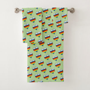 Rainbow Heart Pattern Bath Towel Set