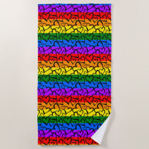 Rainbow Heart Pattern Beach Towel