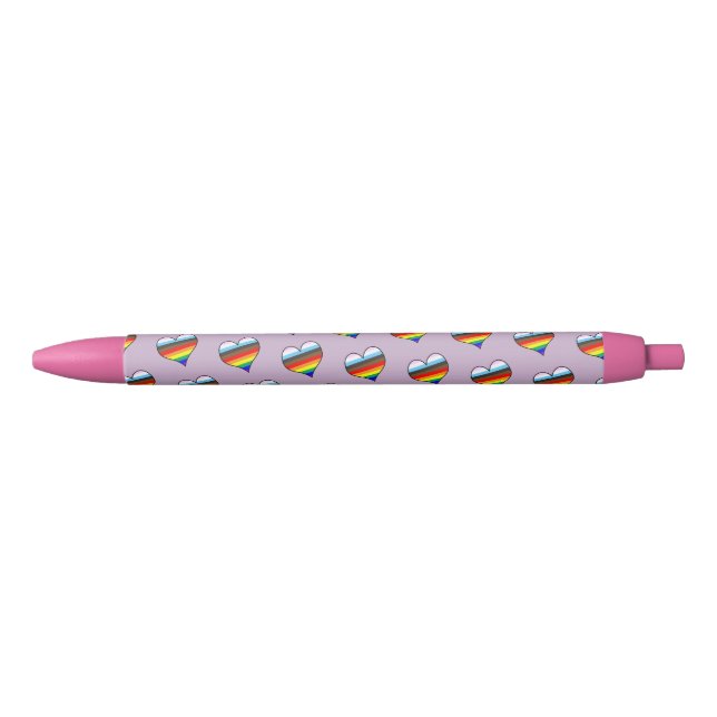 Rainbow Heart Pattern Black Ink Pen (Front)
