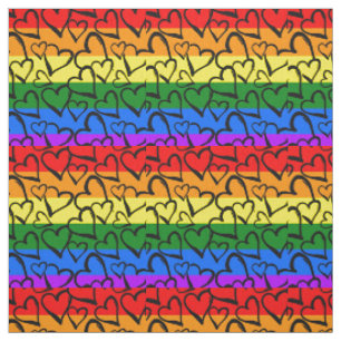 Rainbow Heart Pattern Fabric
