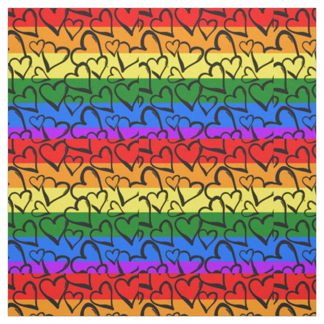 Rainbow Heart Pattern Fabric (Swatch)