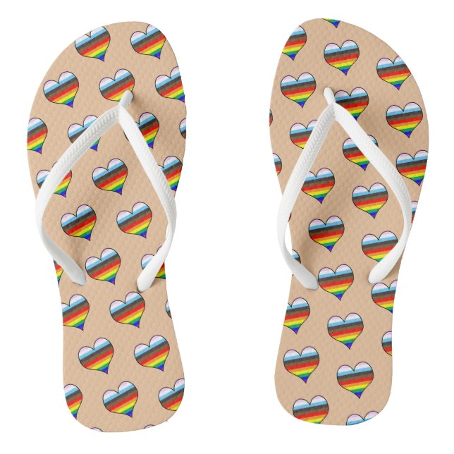 Rainbow Heart Pattern Flip Flops (Footbed)