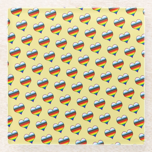 Rainbow Heart Pattern Glass Coaster (Front)