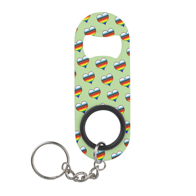 Rainbow Heart Pattern Keychain Bottle Opener (Front)