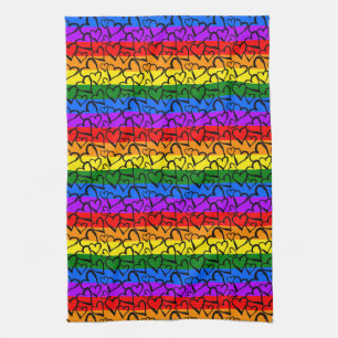 Rainbow Heart Pattern Kitchen Towel