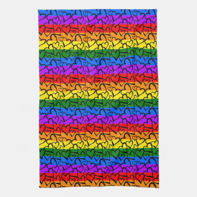 Rainbow Heart Pattern Kitchen Towel (Vertical)