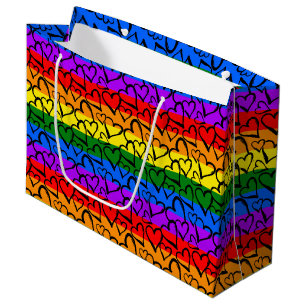Rainbow Heart Pattern Large Gift Bag