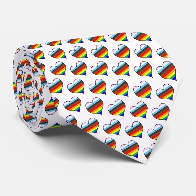 Rainbow Heart Pattern Neck Tie (Rolled)