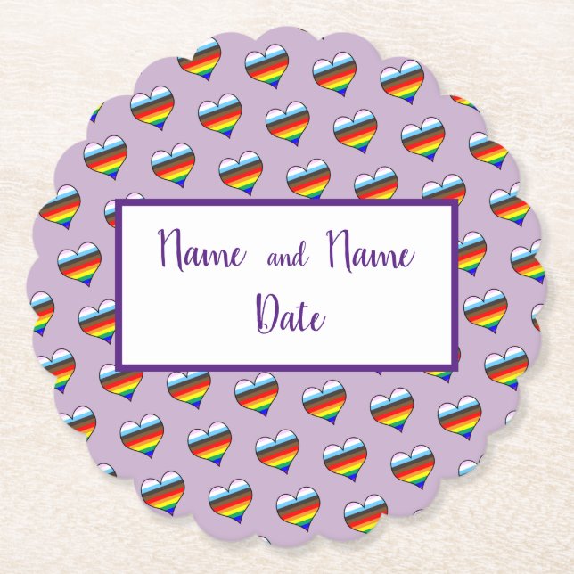 Rainbow Heart Pattern Paper Coaster (Front)