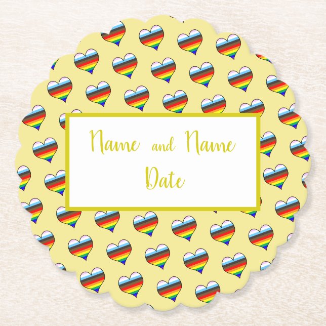Rainbow Heart Pattern Paper Coaster (Front)