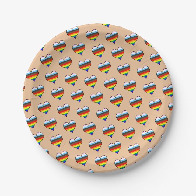 Rainbow Heart Pattern Paper Plates (Front)