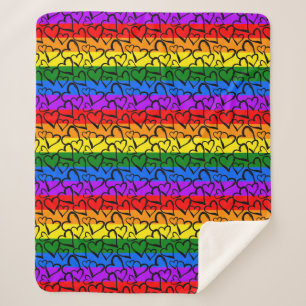 Rainbow Heart Pattern Sherpa Blanket